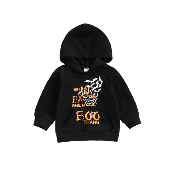 Wassery Kids Toddler Halloween Hoodie Sweatshirt Baby Boys Girls Clothes Long Sleeve Letter Bat Print Pullovers Tops Autumn Cute Outfits 6M-4T