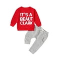 thumbnail image 1 of Wassery Little Boys Christmas Outfits Clothes 6M 12M 18M 24M 3T 4T Kids Boys Long Sleeve Letter Print Sweatshirt+Solid Color Long Pants 2Pcs Christmas Holiday Party Clothing for Toddler Boy, 1 of 9