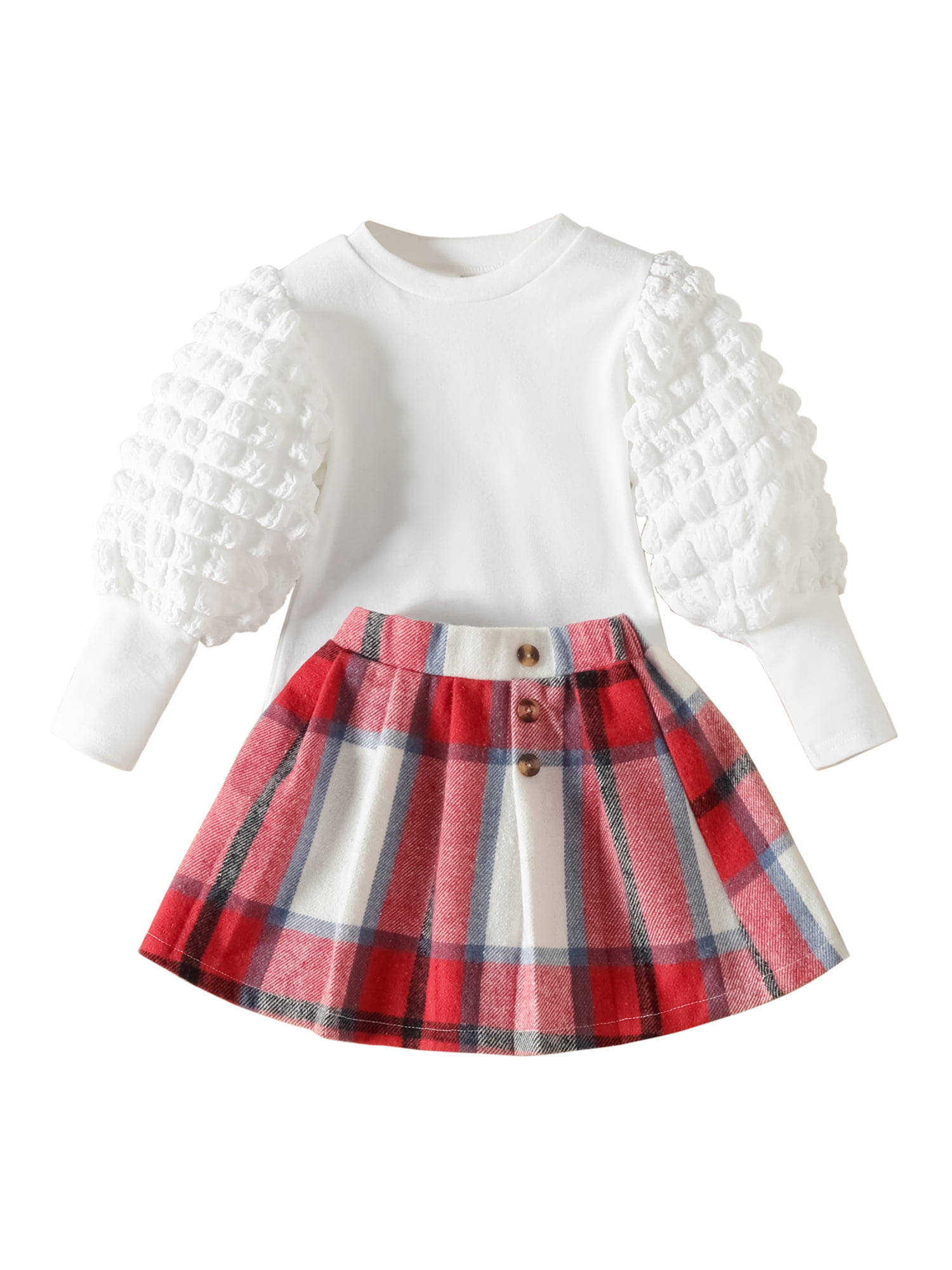 Wassery Little Girl 2 Piece Skirt Outfit Child Girls Puff Sleeve T