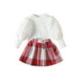 thumbnail image 1 of Wassery Little Girl 2 Piece Skirt Outfit Child Girls Puff Sleeve T-Shirts and Plaid A-Line Skirt Set 1T 2T 3T 4T 5T 6T Toddler Kids Girl Fall Clothes, 1 of 9