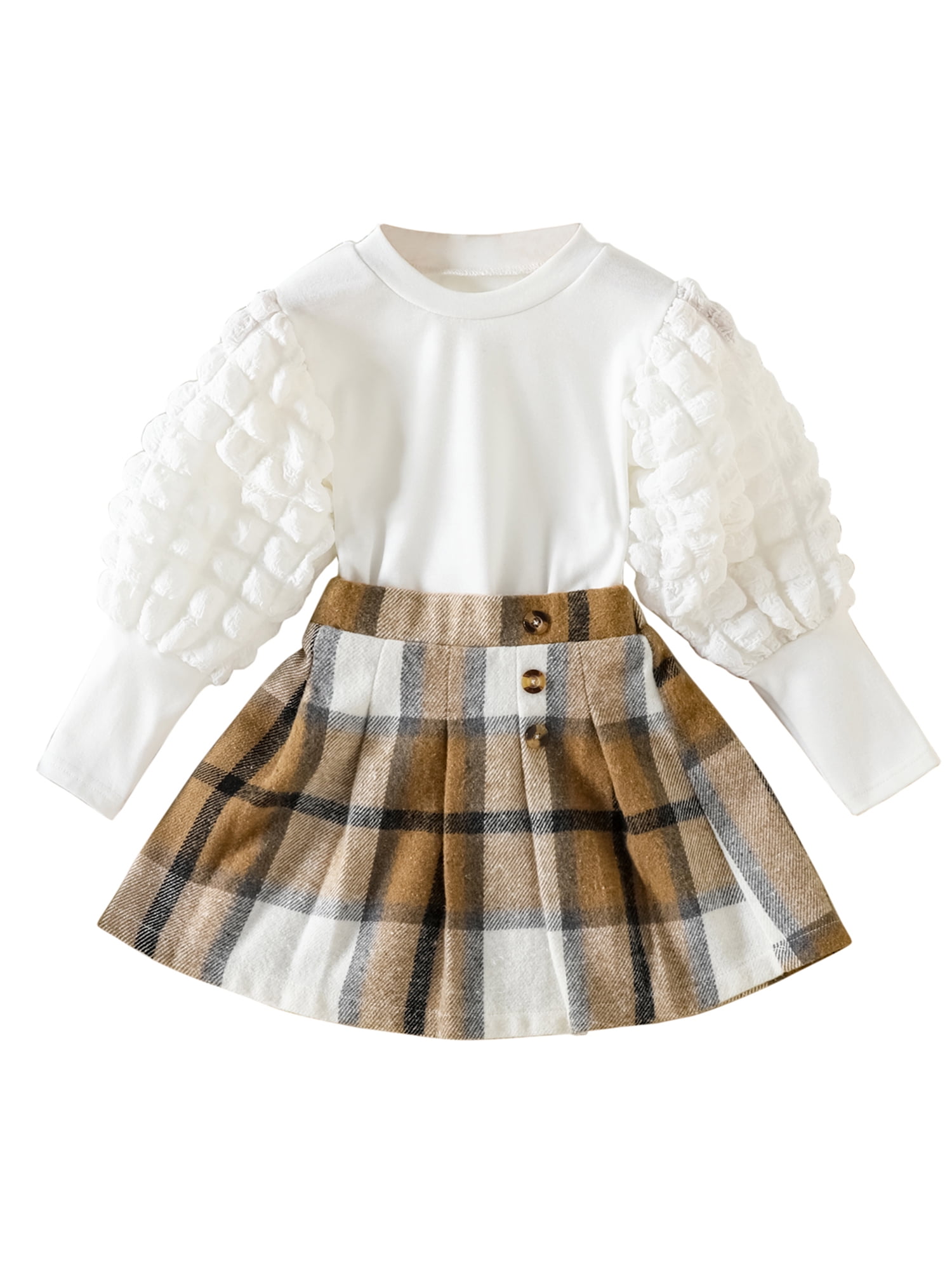 Wassery Little Girl 2 Piece Skirt Outfit Child Girls Puff Sleeve T