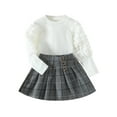 thumbnail image 1 of Wassery Little Girl 2 Piece Skirt Outfit Child Girls Puff Sleeve T-Shirts and Plaid A-Line Skirt Set 1T 2T 3T 4T 5T 6T Toddler Kids Girl Fall Clothes, 1 of 9