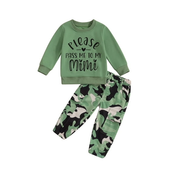 Wassery Little Girls 2Pcs Fall Outfits Set 1T 2T 3T 4T 5T 6T Toddler Kids Clothes Long Sleeve Letter Print Sweatshirt Tops Elastic Waist Camouflage Cargo Pants