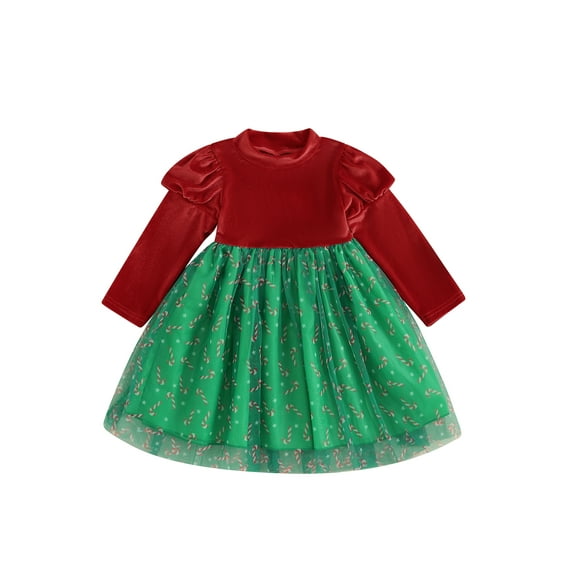 Wassery Little Girls Christmas Dress Kids Girls Velvet Long Sleeve Round Neck Tulle Mini A Line Dress Headband 12M 24M 2T 3T 4T Child Girls Autumn Clothes
