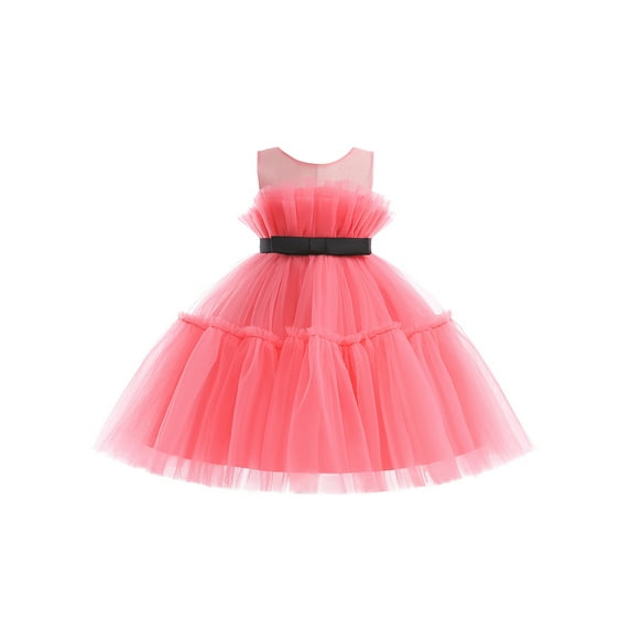Wassery Little Girls Princess Dress Wedding Flower Girl Dress Bowknot Sleeveless Mesh Tulle Tutu Dress Birthday Pageant Party Ball Gowns