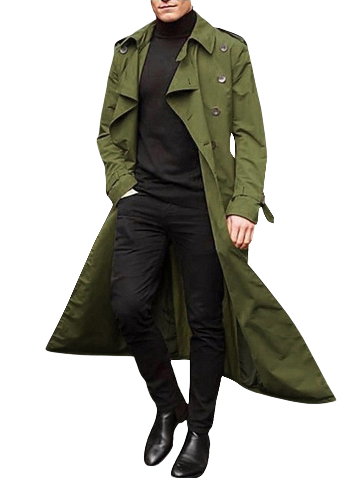 Wassery Man's Double Breasted Trench Coat Oversized Casual