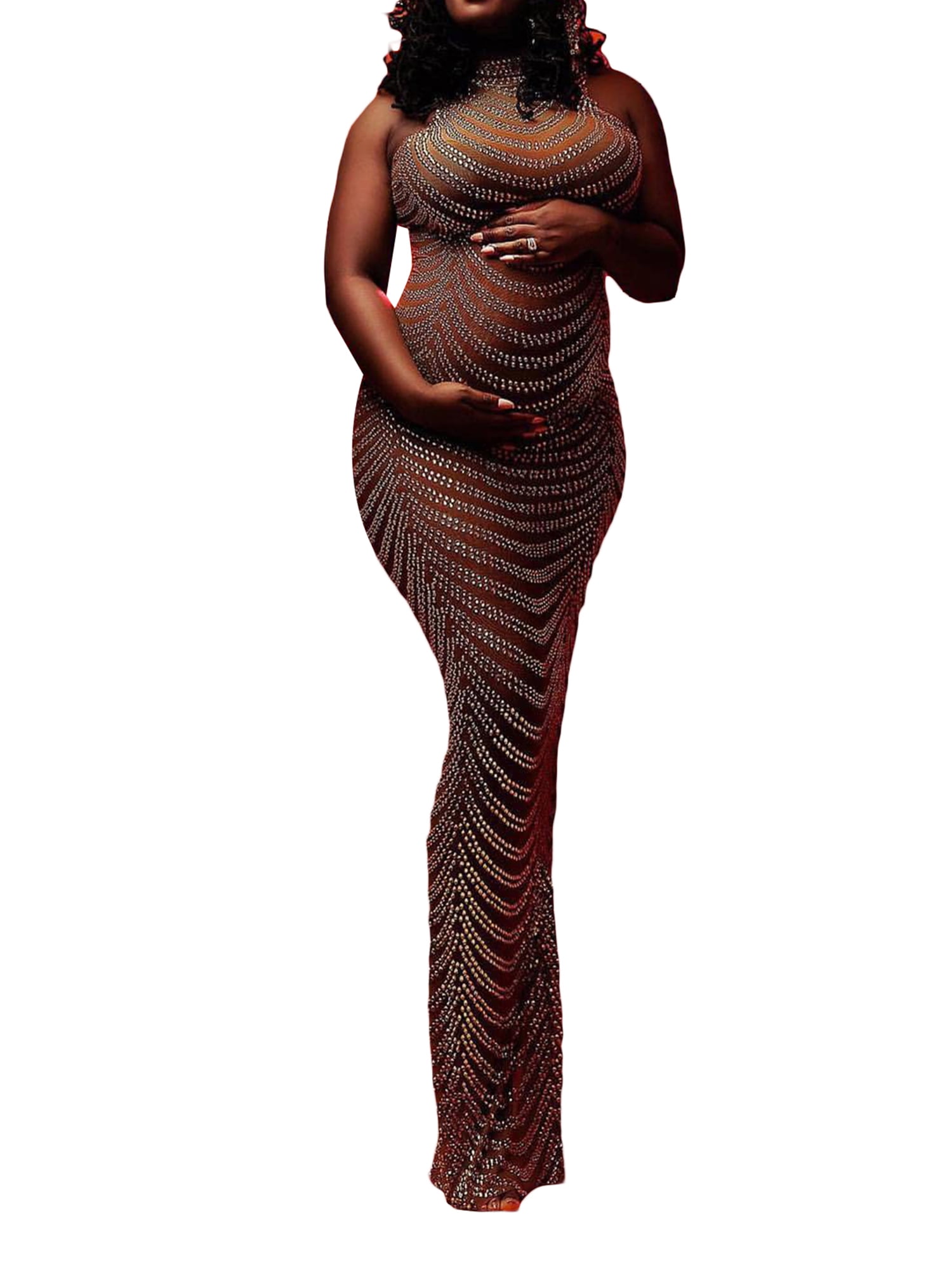 Wassery Maternity Dress for Photography Shiny Rhinestone Sleeveless Floor  Length Evening Gown Long Pregnancy Dresses for Photoshoot - Walmart.com