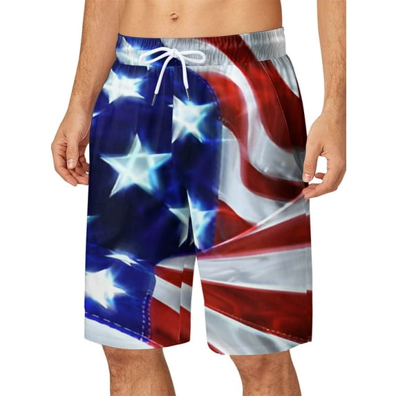 Wassery Men 4th of July USA Flag Print Shorts Summer Beach Shorts Independence Day Loose Elastic Americana Flag Shorts Stars Stripes Cargo Jogger Shorts Workout Shorts Streetwear