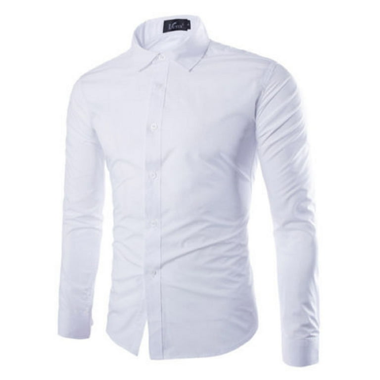 Wassery Men s Formal Shirt Solid Color Business Work Oxford Cloth Button Down Slim Fit Lapel Luxury Cloth Shirt Pocketless Shirt Walmart