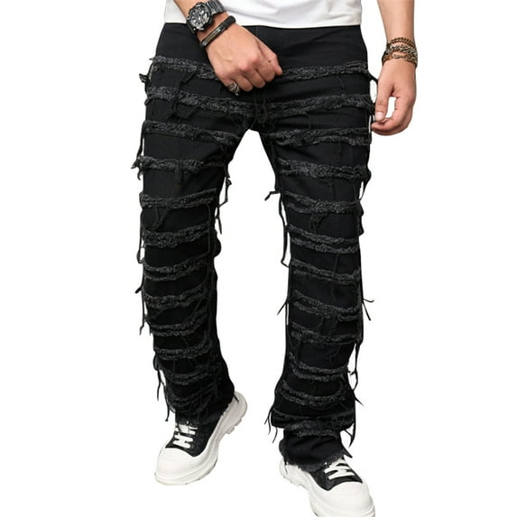 Wassery Men's Straight Leg Jeans Loose Stacked Denim Jeans Trousers Vintage Washed Denim Pants Streetwear Clothes