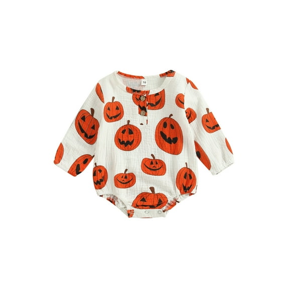 Wassery My 1st Halloween Outfits Infant Baby Girl Boy Fall Romper Long Sleeve Round Neck Pumpkin Print Loose Jumpsuit 0-24 Months