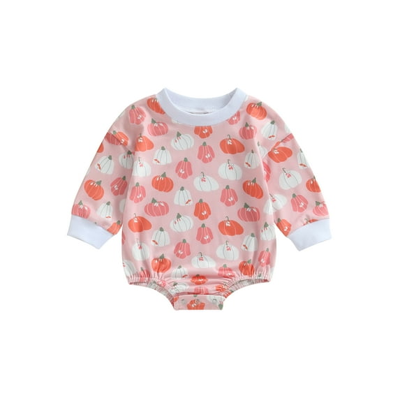 Wassery Newborn Baby Boys Girls Halloween Outfit Long Sleeve Ghost Flower Pumpkin Print Romper Jumpsuits 3 6 12 18 Months Infant My 1st Halloween Clothes Costume 0-18M