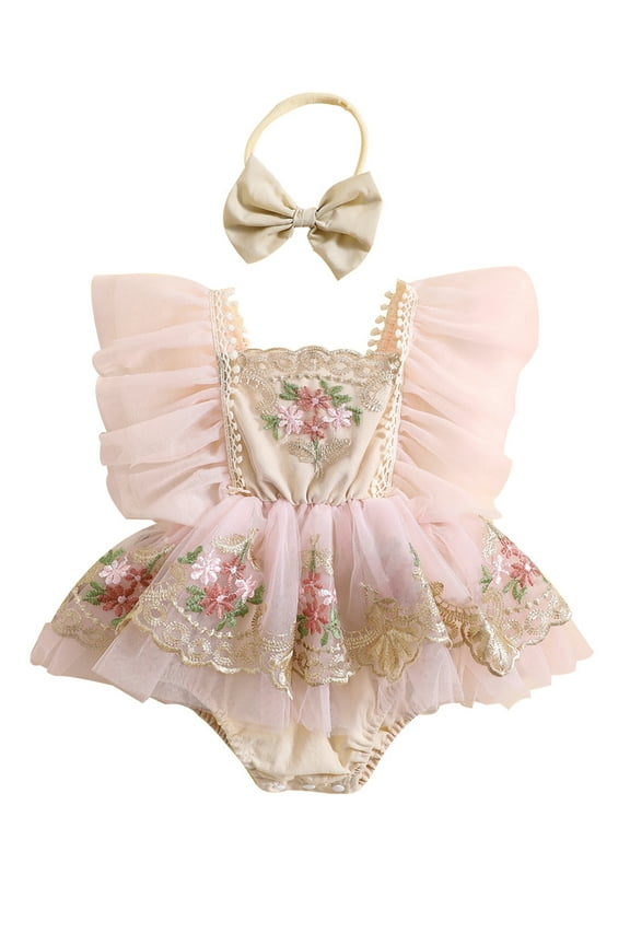 Newborn Baby Girl Boho Romper Dress Embroidery Flower Lace Tutu Photography Outfits 3 6 12 18 24 Months Infant Girls Princess Clothes