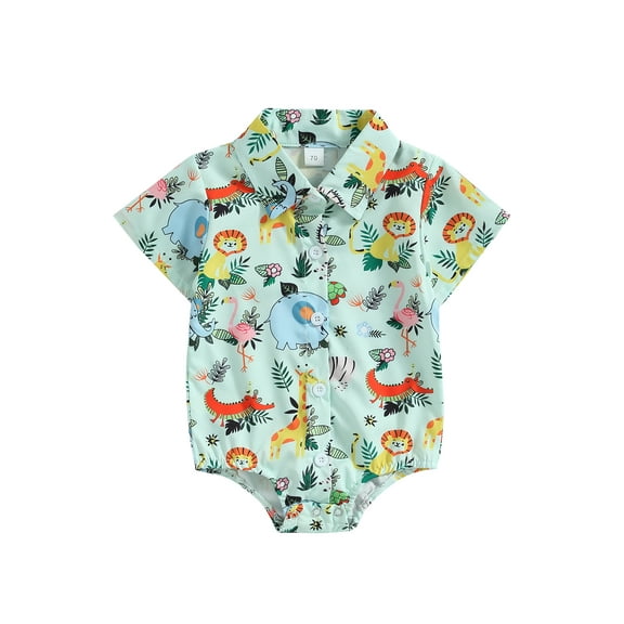 Wassery Newborn Baby Girls Summer Jumpsuit 3 6 12 18 Months Infant Girls Animal Print Short Sleeve Lapel Romper Shirts Casual Party Streetwear