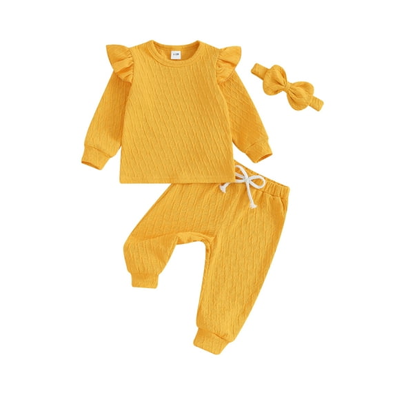 Wassery Newborn Girl Fall Outfits 3Pcs Baby Girl Clothes Set Solid Color Crew Neck Long Sleeve Sweatshirts Long Pants Headband 3 6 9 12 18 24 Months Infant Girls Autumn Clothing
