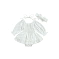 thumbnail image 1 of Wassery Newborn Girl Romper Dress Long Sleeve Tie-up Pleated Jumpsuits Ruffle Dress with Hairband 3 6 12 18 Months Baby Girls 2 PCS Fall Clothes for Casual Daily, 1 of 8