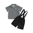 thumbnail image 1 of Wassery Toddle Boys Summer Clothes Checkerboard Print Short Sleeve Turn-Down Collar Shirts Tops Straps Shorts 2Pcs Gentleman Set 6M-4T, 1 of 8