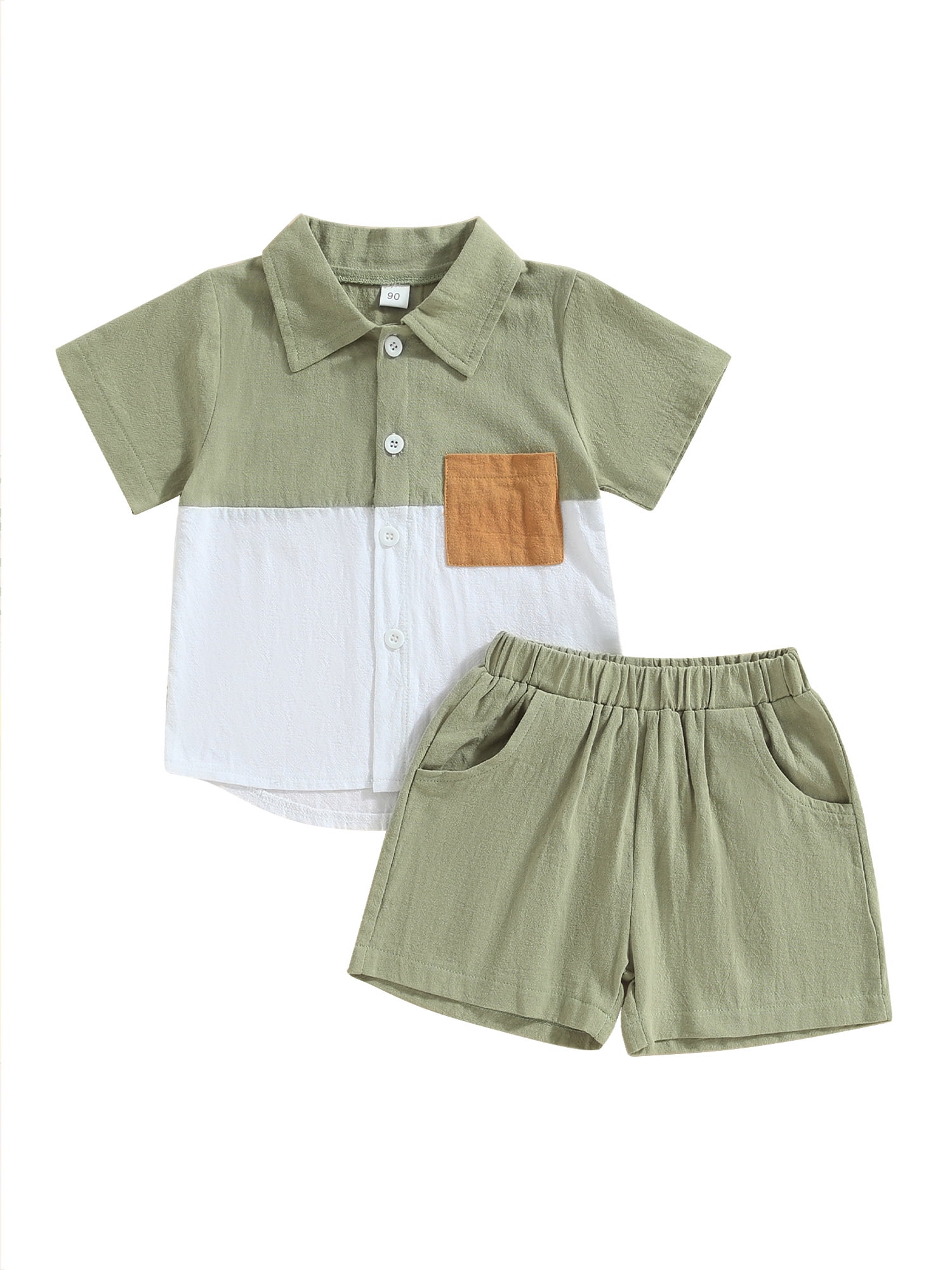 Wassery Toddle Boys Summer Clothes Outfits 1 2 3 4 5 6 Years Contrast Color Short Sleeve Pocket Turn-Down Collar Tops Solid Color Shorts 2Pcs Set 1-6T