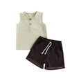 thumbnail image 1 of Wassery Toddle Boys Summer Shorts Set 6M 12M 18M 24M 3T 4T Baby Boys Clothes Sleeveless Buttons Tank Tops + Summer Drawstring Short 2Pcs Set, 1 of 8