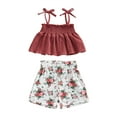 thumbnail image 1 of Wassery Toddle Girls Clothes Outifts Solid Color Tie-Up Spaghetti Strap Sleeveless Sling Tank Tops and Flower Print Shorts 2Pcs 6M-4T, 1 of 9
