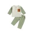 thumbnail image 1 of Wassery Toddler 2Pcs Spring Fall Linen Clothes Long Sleeve Contrast Color Tops Elastic Waist Pants Set 6M-4T, 1 of 9