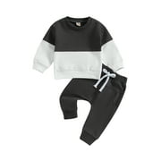 Wassery Toddler Baby Boy 2Pcs Fall Clothes Set Contrast Color Long Sleeve Sweatshirt Pullovers Tops Pants 6M 12M 18M 2T 3T Infant Winter Outfits