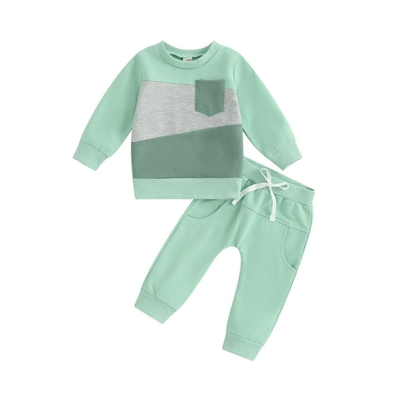 Wassery Toddler Baby Boy Autumn Winter Clothes Long Sleeve Contrast Color Patchwork Sweatshirt Pullover Tops + Joggers Pants Set Infant Boys 2Pcs Tracksuit Outfits 0-3 Years