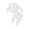 thumbnail image 1 of Wassery Toddler Baby Boy Cotton Linen Pants Set Solid Color Long Sleeve Crew Neck T-shirt Tops Long Pants 12M 18M 2T 3T 4T 5T 2Pcs Fall Outfit, 1 of 9
