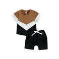 thumbnail image 1 of Wassery Toddler Baby Boy Summer Clothes 2pcs Contrast Color Short Sleeve T-shirt and Elastic Casual Shorts Set 0-3T, 1 of 8