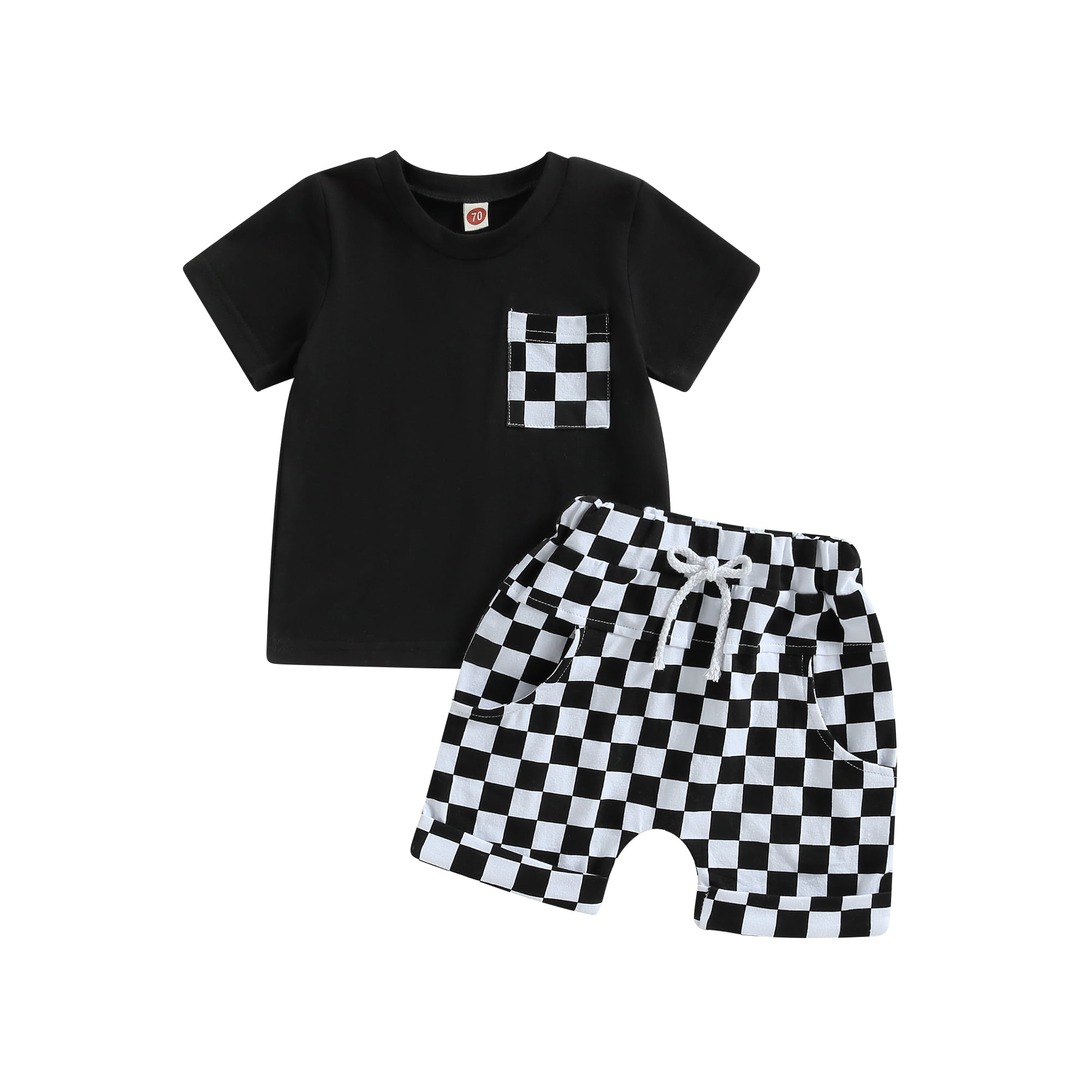  Baby Boy Summer Clothes Checkerboard Pocket Short