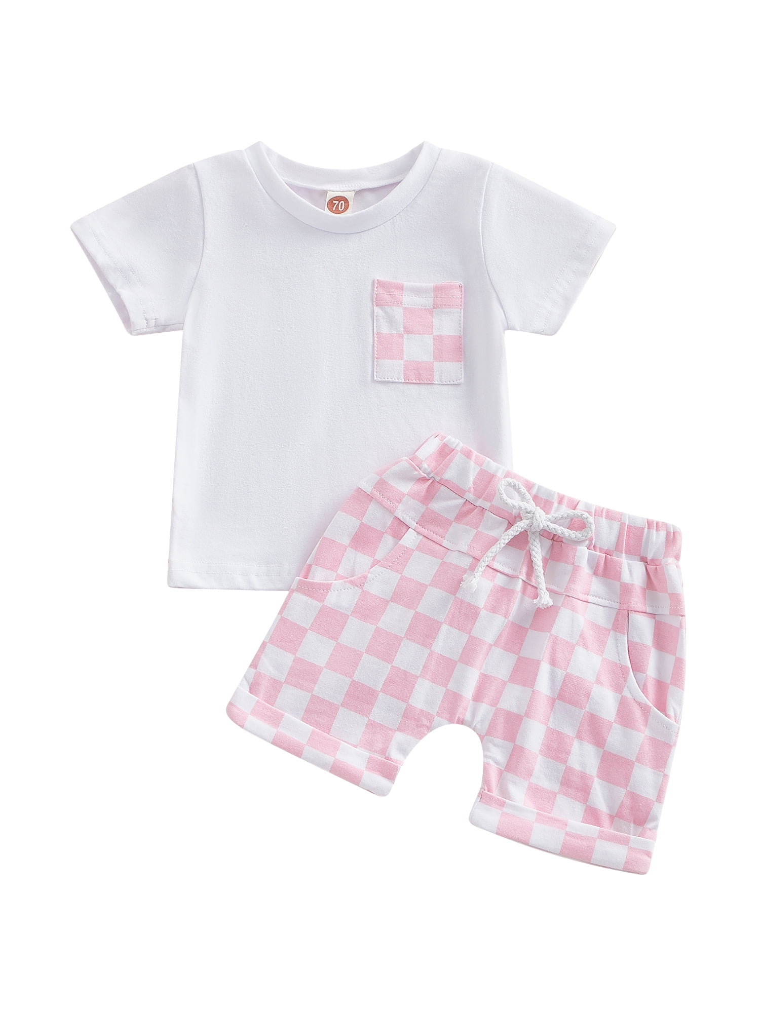 Wassery Toddler Baby Boy Summer Clothes Infant Checkerboard Short Sleeve  T-Shirt Plaid Shorts Set 2PCS Checkered Outfit 0-3T 