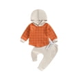 thumbnail image 1 of Wassery Toddler Baby Boy Thanksgiving Clothes Infant Fall Winter Outfit Long Sleeve Plaid Hoodies Sweatshirt Jogger Pants 2Pcs Newborn Set, 1 of 8
