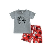 Wassery Toddler Baby Boy Western Clothes 6M 12M 2T 3T 4T Kids Short Sleeve T-Shirt Cartoon Animal Print Toddler Summer Shorts Outfit