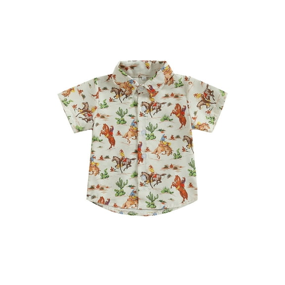 Wassery Toddler Baby Boys Casual Shirt Cow Print Short Sleeve Lapel Neck T-shirt Tops Western Summer Clothes 6M-4T