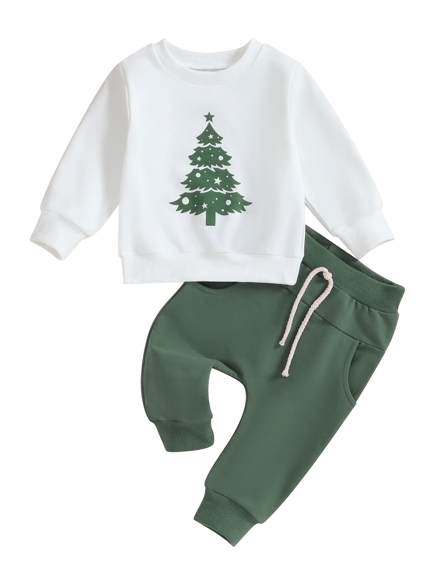 Wassery Toddler Baby Boys Christmas Outfits Clothes 3M 6M 12M 18M 24M 2T 3T Kids Boys Long Sleeve Santa Tree Gingerbread Print Sweatshirt Drawstring