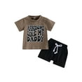 thumbnail image 1 of Wassery Toddler Baby Boys Clothes Short Sleeve Letter Print T-shirt Tops and Solid Color Pocket Drawstring Elastic Shorts 2pcs Summer Casual Outfit Set 0-3T, 1 of 9
