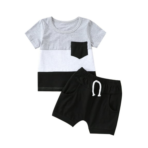Wassery Toddler Baby Boys Clothes Short Sleeve Round Neck Striped Print Loose T-shirt + Drawstring Short Pants 0-3T