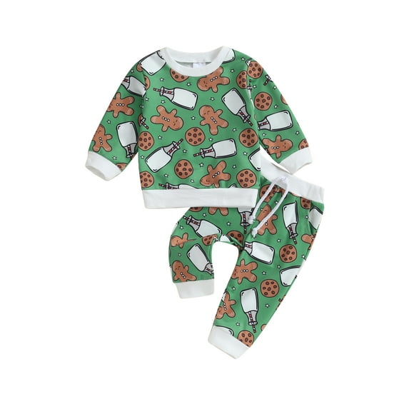 Wassery Toddler Baby Boys Girls Christmas Outfits Clothes Kids Long Sleeve Christmas Tree/Snowman/Gingerbread Man Print Sweatshirt Pants 3M 6M 12M 18M 24M 2T 3T Newborn 2Pcs Christmas Pants Set