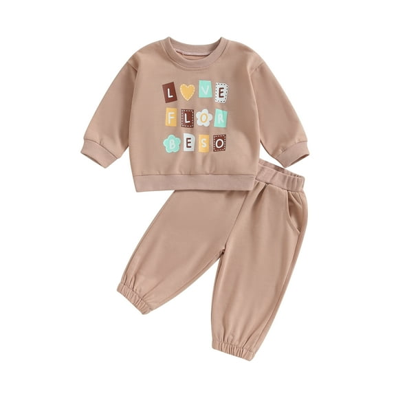 Wassery Toddler Baby Girl 2Pcs Fall Clothes 6M 12M 18M 24M 3T 4T Infant Long Sleeve Floral Letter Print Sweatshirt Long Pants Newborn Autumn Outfits 0-4T