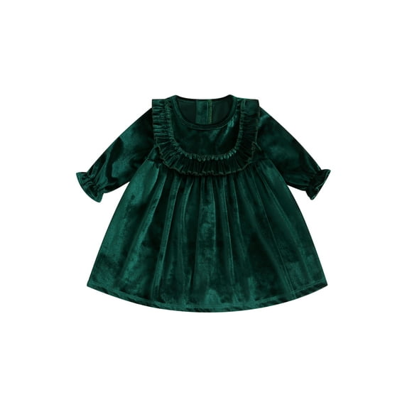 Wassery Toddler Baby Girl Christmas Dress Kids Fall Christmas Party Costume Long Sleeves Velvet A-Line Princess Dress 6M-4T