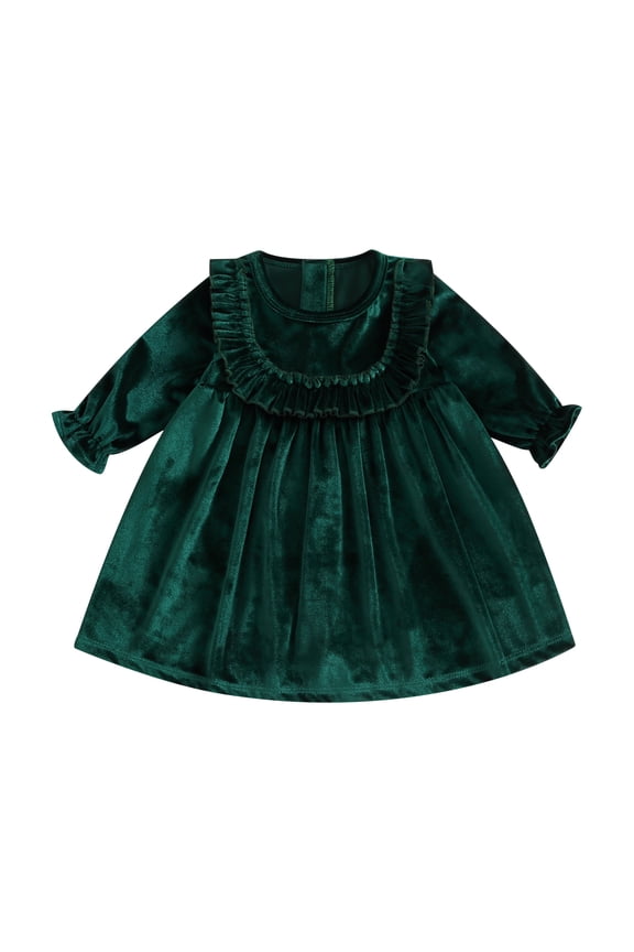 Toddler Baby Girl Christmas Dress Kids Fall Christmas Party Costume Long Sleeves Velvet A-Line Princess Dress 6M-4T