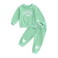 thumbnail image 1 of Wassery Toddler Baby Girls Birthday Clothes 6M 9M 12M 18M 2T 3T Kids Girls Long Sleeve Crew Neck Letter Heart Print Sweatshirt Drawstring Pants Sets 2Pcs Fall Winter Clothes, 1 of 9