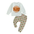 thumbnail image 1 of Wassery Toddler Baby Girls Clothes 2 Piece Halloween Outfit Letter Print Long Sleeve Sweatshirt and Pumpkin Sunflower Print Pants Set 0-3 Years, 1 of 8