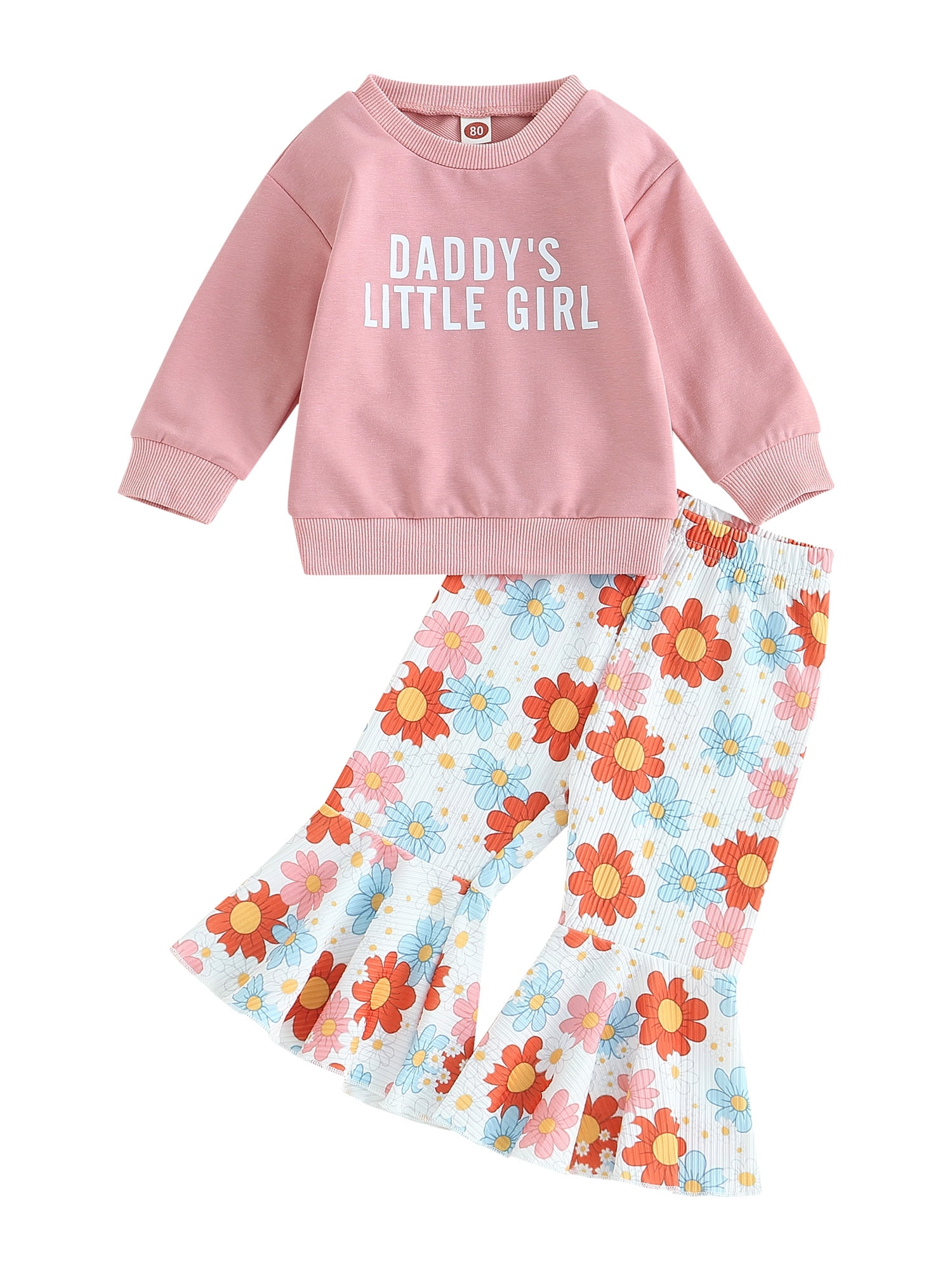 Wassery Toddler Baby Girls Fall Outfits 6M 12M 18M 24M 3T 4T Kids Clothes Long Sleeve Letters