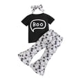 thumbnail image 1 of Wassery Toddler Baby Girls Halloween Outfits Set Long Sleeve Letters Print Sweatshirt Ghost Print Flare Pants 6M 12M 18M 2T 3T 4T Kids 2Pcs Fall Winter Halloween Clothes, 1 of 9