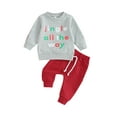 thumbnail image 1 of Wassery Toddler Boy Christmas Outfits Infant Boy Letter Print Long Sleeve Sweatshirt and Elastic Pants 6M 12M 18M 24M 3T 2 Piece Baby Boys Fall Clothes, 1 of 8