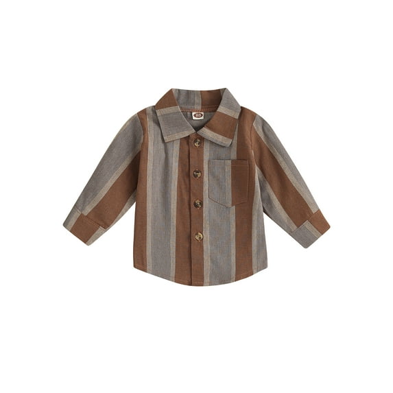 Wassery Toddler Boy Fall Clothes Kids Boy Casual Shirt Striped Print Long Sleeve Tops with Pocket 12M-5T