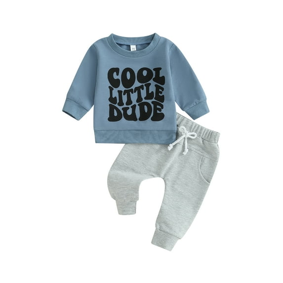 Wassery Toddler Boy Outfits Baby Boy Fall Clothes 3M 6M 12M 18M 24M 3T Newborn Boys Letter Print Long Sleeve Sweatshirt and Elastic Pants