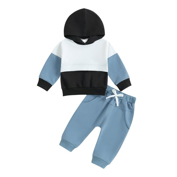 Wassery Toddler Boys 2PCS Autumn Outfits Long Sleeve Patchwork Hoodie Sweatshirts Drawstring Pants 3M 6M 12M 18M 24M 2T 3T Infant Baby Boys Workout Going Out Pants Sets