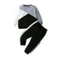 thumbnail image 1 of Wassery Toddler Boys 2PCS Fall Outfits Long Sleeve Crew Neck Contrast Color Sweatshirt Top Elastic Waist Sweatpants 6M 9M 12M 2T 3T 4T Infant Baby Boys Clothes, 1 of 9